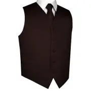 Men's Chocolate Satin Formal Tuxedo Vest Tie Hankie Set Wedding Prom Homecoming