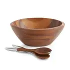 Eclipse Salad Bowl with Servers | 3-Piece Set | Large Wooden Serving Bowl for...