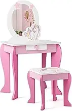 HONEY JOY Kids Vanity Set with Mirror, 2 in 1 Wooden Princess Makeup Dressing Table with Detachable Top & Chair, Toddler Girls Vanity with Drawer & Stool, Pretend Play Vanity Set for Girls (Pink)