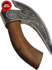 Viking Pizza Axe with Sheath Olive Wood Handle Butcher Cutter Heavy Duty AU