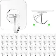 ZESLMG Adhesive Hooks Wall Hooks for Hanging, 48 Pack Heavy Duty Self Sticky Hooks 22lb(Max) Stainless, Waterproof Oilproof Utility Hooks for Coat Keys Bathroom Shower Kitchen Wardrobe Outdoor, Clear