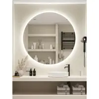 在飛比找ETMall東森購物網優惠-鏡子掛墻智能浴室鏡衛生間洗手間帶燈圓鏡壁掛防霧發光led鏡圓