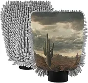 XYMZR Desert Cactus Nature Absorbent Microfiber Car Wash Mitt, Funny Cute Anime Scratch Free for Cars Cleaning, Home Cleaning Mitts, 2 Pack, 10.24” L x 7.09” W