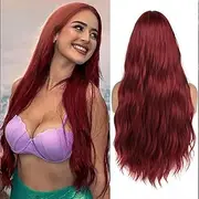 Long Wavy Wine Red Wigs Gothic wig for Women Halloween Cosplay Costume Wig with Wig Cap