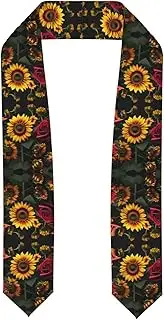 [SKKNT] Sunflower Rose Print Graduation Shawl Stole For Academic Commencements Honor Sash Congratulations Gift