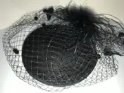 New. 20s 50s Pillbox Hat with Veil Goose Biot Feathers