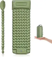 WILDOMS Inflatable Sleeping Pad with Pillow 4 Inch Soft Skin-Friendly Ultralight Camping Sleeping Mat for Backpacking Hiking Tent - Green 1 Pack