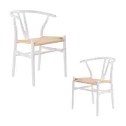 Ark Wishbone 2pc Set Dining Chair Replica Hans Wenger Beech Timber Wood White