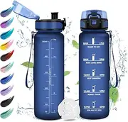 Water Bottle 500 ml, Water Bottle with Filter, Sports Drinking Bottles Suitable for Carbonated Drinks, Water Bottle with Time Markings, Leak-Proof Water Bottle for Picnic, School, Boys, Girls, Office