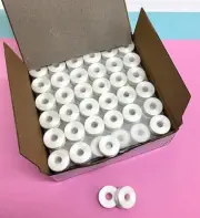 Pre-wound Bobbin Thread Polyester 75D/2 "L" Size White Colour (1 Box / 144 pcs)