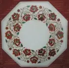 White Marble Living Room Side Table Top Carnelian Stone Inlay Work Coffee Table