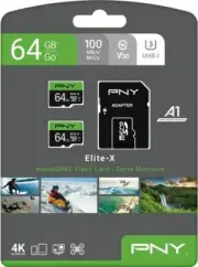 PNY 64GB Elite-X Class 10 U3 V30 microSDXC Flash Memory Card 2-Pack