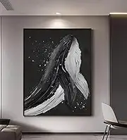 100% Hand Painted Oil Painting - Modern Black and White Whale Sofa Background Wall Painting,Large Size Artwork Picture Decoration, for Living Room End of Stairway Hallway,As Shown,150 X 200Cm(60''X