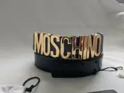Moschino Couture Jeremy Scott SHINY BLACK LEATHER BELT WITH GOLD LETTERING LOGO