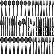 Black Silverware Set with Steak Knives, 72-Piece Stainless Steel Flatware Set...