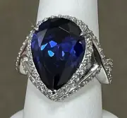 Charles Winston Bella Luce Sterling Huge Tanzanite Diamond Simulant Ring