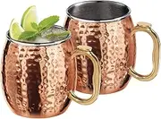 Oggi Set of 2 Hammered Stainless Steel Moscow Mule Mugs- 18oz Copper Plated Moscow Mule Cups w/EZ-Grip Handle, Cocktail Cart & Home Bar Accessories, Great Kitchen Gifts