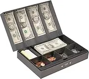 Rocky Mountain Goods Cash Box with Money Tray Combination Lock - 4 Spring Loaded Bill Clips - Six Compartment Tray for Change - Customizable Lock - Safety Lock Durable Welded Steel