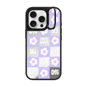 iPhone 16 Pro Mirror Ring Stand Case MagSafe Compatible Lilac Flower Checker
