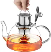 Glass Teapot 1300Ml/44 Oz Stovetop Safe with Removable Stainless Infuser For