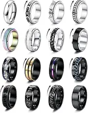 [Besteel] Stainless Steel Band Rings for Men Women Fashion Fidget Anxiety Relief Rings Simple Cool Chain Beveled Edges Celtic Band Spinner Rings Pack for Wedding Engagement Promise Mens Rings Set Size