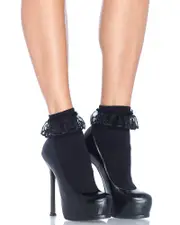80s Black with Lace Ruffle Anklet Socks