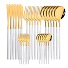 30Pcs/Set Stainless Steel Dinner Black Gold Dinnerware Set Knife Fruit Fork Spoo