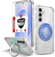 IYTRRYH Magnetic for Samsung Galaxy S25 Plus Case Compatible with MagSafe Wireless Charging,with 1 Screen Protector,S25+Plus Case Built-in 360°Kickstand Shockproof Military Grade Drop Protection Clear