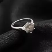 Natural Black Rutile Quartz Hexagon Propose Ring 925 Sterling Silver Unique Gift