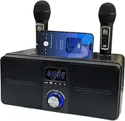 Bluetooth Karaoke Speaker KTV Kit, Karaoke Equipment with Double Microphone for Home, AUX USB Universal Video Multi-Purpose Device for Phone/Tablet/PC, 2 Wireless Karaoke Microphones (Black)