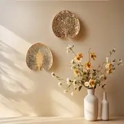 Vintage Gold Leaf Wall Hanging Decor, European Style Antique Wall Art Sculpture, Rustic Home Wall Decoration for Living Room, Hotel, Photo Shoot Prop