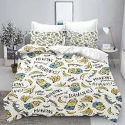 v2839 Bed Sheets Minion Anime % Polyester Duvet Cover Set Bedding Queen Size Sets Cotton Cute Printed Cartoon Quilt Cover 3-Piece Bedding Set (1 Duvet
