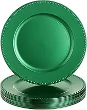 Gerrii 12 Pcs Metallic Bead Charger Plates 13 Inch Plastic Round Plates Bulk Wedding Beaded Chargers for Table Party Event Decoration(Green)