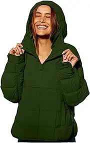 [VESNIBA] Women's Quilted Pullover Puffer Jacket Oversized Long Sleeve Hooded Coats Winter Warm Lightweight (GN2-c, XL)