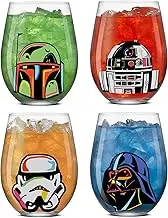 JoyJolt Star Wars Cosmic Color Stemless Drinking Glasses, 19oz Glass Cups ft Darth Vader, Stormtrooper, Boba Fett, R2-D2 - Star Wars Kitchen Glasses Set of 4, Gifts for Men, Women & Adults