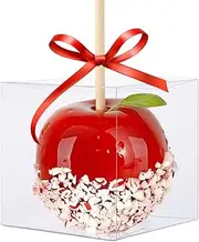 QKEL 30 Pack Clear Candy Apple Boxes with Hole, 4"x 4"x 4" Transparent Favor Boxes, Food-Grade Treat Boxes for Cake Pops Caramel Apples Chocolates and Cookies Christmas