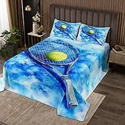 Tennis Racket and Ball Bedspread Queen,3D Sport Theme Watercolor Tie Dyed Quilted Coverlet 3pcs for Adults Teens Room Decor,Kids Teens Outdoor Tennis Bedding Quilt for All Season Bedroom