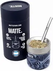 Matte 6.5 oz Yerba Mate Gourd and Bombilla Set - Includes Camo DS Pro Box - BPA Free Yerba Mate Set Kit with Mate Straw, Elegant Design, Non-Slip Base (Blue)