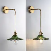 Vintage Brass Wall Lamp Modern Nordic Bedside Retro Sconce Smoke Amber Green Clear Glass Shade Wall Light Green 2