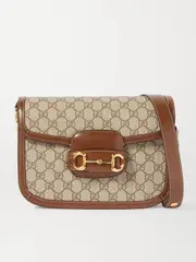 [Gucci] Gucci - Horsebit 1955 Leather-trimmed Printed Coated-canvas Shoulder Bag - Brown - One size One size Brown