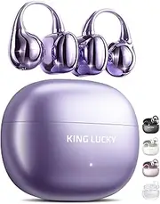 King Lucky Open Ear Earbuds Wireless Bluetooth 5.4 Clip-on Headphones with Mic - 50H Playtime, Ipx5 Waterproof - Ideal for Sports & Workouts, Comfortable for Small Ears & Glasses Wearers (Purple)