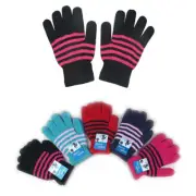 12 Women Girl Striped Line Full Finger Knit Magic Warm Winter Gloves Mittens Lot