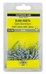 4x Otter BLIND RIVETS 100Pcs Open Aluminium- 3.2x1.6mm, 3.2x3.2mm Or 3.2x4.8mm