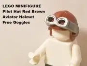 LEGO Minifigure Pilot Hat Red Brown Aviator Free Goggles Cap Helmet Glasses