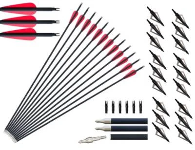 24pcs Carbon Arrows Recurve Bow Arrowhead set Hunting Archery Target hunting