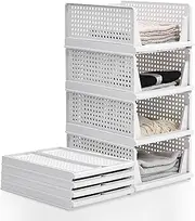 HEYInova Stackable Plastic Storage Basket,Foldable Drawer Boxes,Foldable Closet Organizers and Storage Box Bins,Stacking Drawers for Kitchen/Bathroom/Bedroom/Office(4 Pack)