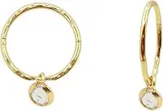 [Serenity Sleepers] 24K Gold Plated 925 Solid Sterling Silver Faceted Sleeper Hoop Earrings For Women | Gold Plated Dainty Round Zirconia Drop Dangle Charm Earring - Mini CZ Hoops