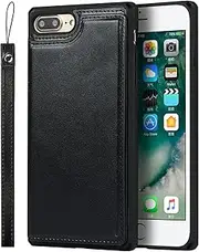 Cavor PU Leather Wallet for iPhone 7 Plus, iPhone 8 Plus Case Flip Magnetic Clasp Back Cover Shockproof Soft TPU Phone Cases with Lanyard & Card Slots Holder & Kickstand Protective Case-Black