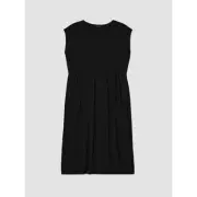 New Eileen Fisher Jewel Neck Dress Black Drawstring Waist Short Sleeve Sz XL