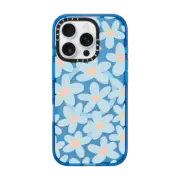 iPhone 16 Pro Impact Case MagSafe Compatible sixties Blue bold floral
